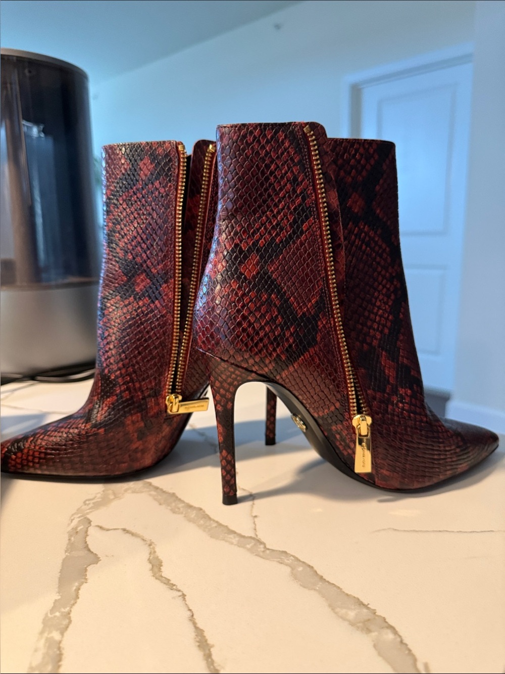 Michael Kors Women's Red Snake-Print Stiletto Ankle Boots